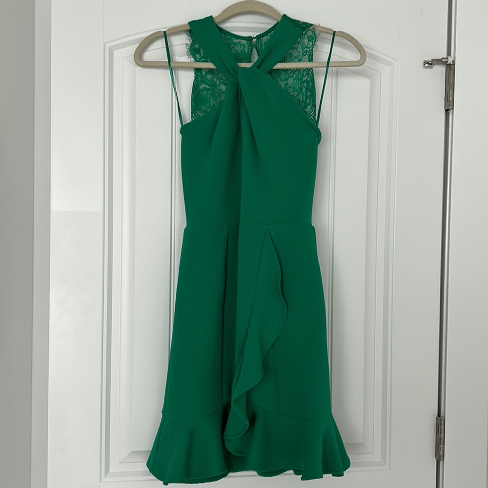 Green halter and lace open back dress - Picture 2 of 7